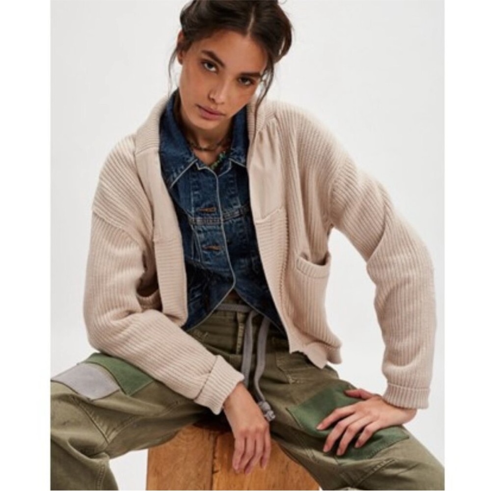 WE THE FREE x FREE PEOPLE Worn Thru Suplus Cardigan Sweater Cream
